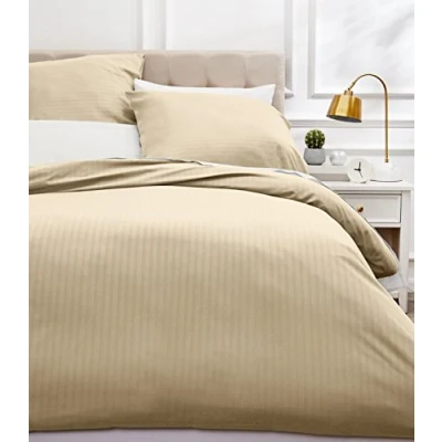 Abbildung von Amazon Basics 3 Stück Deluxe Bettwäsche Set aus Mikrofaser, 260 x 240 cm, Beige, Gestreift