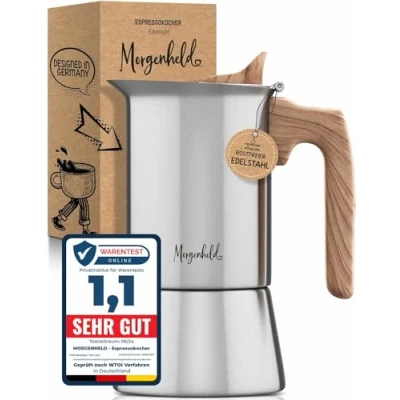 Abbildung von Morgenheld Edelstahl Espressokocher gross für 6 Tassen 300 ml Mokkakanne Espressokanne induktionsgeeignet Espressomaker Induktion Espressomaschine Mokkakocher Induktionsherd Gasherd Kaffeekocher