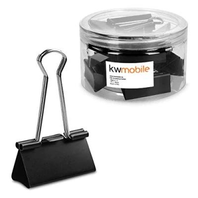 Abbildung von kwmobile 24x Foldback Klammern Set 41mm Vielzweckklammer Büro Dokumenten Clips Metall Maul Klammer Klemmen in Schwarz