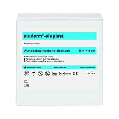 Abbildung von Söhngen Wundpflaster aluderm aluplast elastisch (Größe 5m x 4 cm, Wundauflage aluminiumbedampft, verklebt nicht / fasert stark saugend, Pflaster hautbildungs + heilungsfördernd, atmungsaktiv)