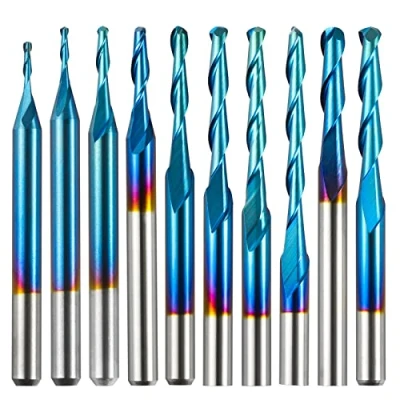 Abbildung von Genmitsu 10 Stück 2 flöte Nano Blue Coat Kugelnase Spiralfräser, 1/8 Zoll Schaft, 0,8 mm 2,5 Schnittdurchmesser, CNC Frässtifte für Holzbearbeitung, Acryl, MDF, PVC, ABS, BN10A