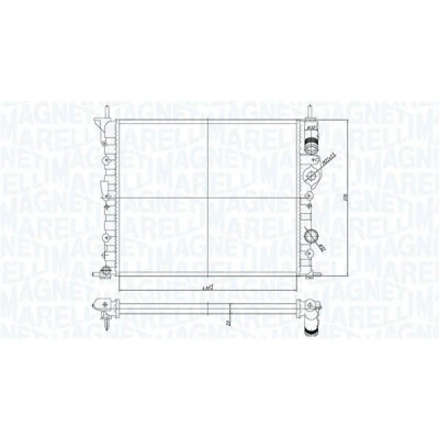 Abbildung von MAGNETI MARELLI 350213194700 Kühler, Motorkühlung 430 378 23 Kühlrippen mechanisch gefügt RENAULT: CLIO 2, Scénic 1, MEGANE 1 Cabriolet