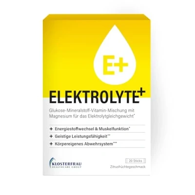Abbildung von ELEKTROLYTE+ 20 Sticks unterstützt das Elektrolytgleichgewicht* mit Magnesium, Zink, B5, Kalium Zitrusfrüchtegeschmack vegan