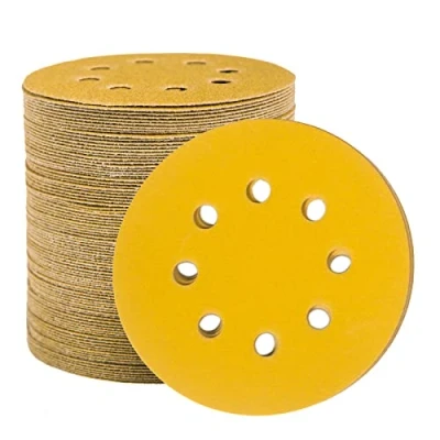 Abbildung von STEBRUAM 100 Stück Schleifpapier 125mm Klett 180 Körnung, Profi Gold Rund 8 Loch Schleifscheiben für Exzenterschleifer,Für Holz Metall und Farbe