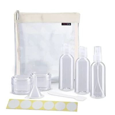 Abbildung von nextrip Kulturbeutel Transparent + Behälter für Flüssigkeiten Handgepäck Sticker Set Kosmetiktasche durchsichtig Flugzeug Reiseset Kosmetik Beutel (Cream)