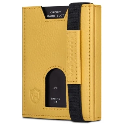 Abbildung von VON HEESEN Leder Slim Wallet Geldbeutel mit RFID Schutz Mini Geldbörse für Herren und Damen Kartenetui Echtleder Karten Portemonnaie klein Kreditkartenetui Gelb