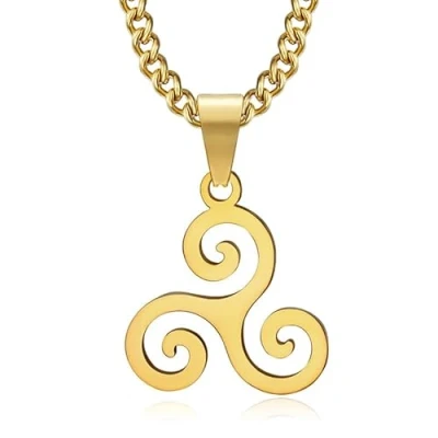 Abbildung von BOBIJOO JEWELRY Pendentif Collier Chaine Celte Triskèle 3 Branches Bretagne Acier inoxydable Or Doré Plaqué