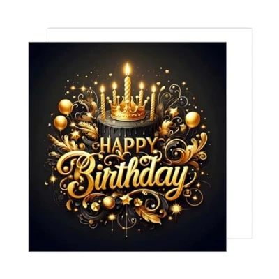 Abbildung von Edition Seidel Premium quadratische Geburtstagskarte mit Umschlag. Glückwunschkarte Happy Birthday Billet Karte Mann Frau Torte Krone Kerzen schwarz gold (GQ197 SW024)