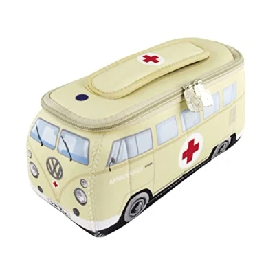 Abbildung von BRISA VW Collection Volkswagen Neopren Universal Schmink Kosmetik Kultur Reise Apotheke Tasche Mäppchen Beutel T1 Bulli Bus (Ambulance/Beige/Klein)
