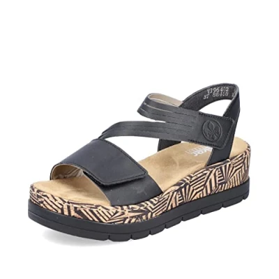 Abbildung von Rieker Damen Sandaletten V3964, Frauen Sandalen,Freizeitschuhe,offene,Schuhe,Strandschuhe,Sommersandalen,bequem,flach,schwarz (02),42 EU / 8 UK