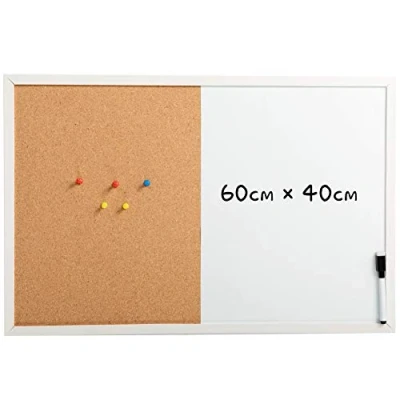 Abbildung von DOEWORKS 60 x 40cm Kombitafel Kork Pinnwand Magnetisches Whiteboard und Korktafel Kombi Set, mit Weißem Holzrahmen