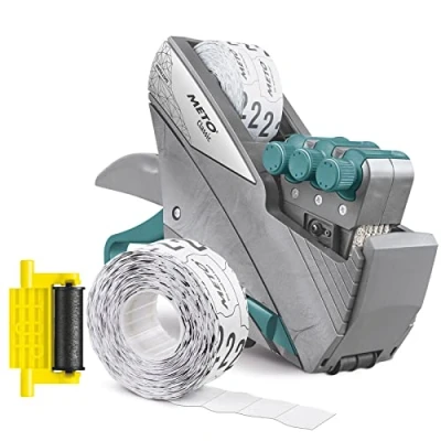 Abbildung von Meto Original Classic XL Preisauszeichner Set Preis, MHD, Datum, Artikelnummer (3 zeilig, 33 stellig für 29x28 mm Etiketten, sofort einsatzbereit), 1x Handauszeichner