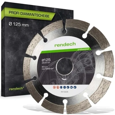 Abbildung von Profi Diamantscheibe 125mm für Stein, Beton, Granit, Ziegel uvm. Diamanttrennscheibe mit hoher Schneidleistung rendech® Markenqualität