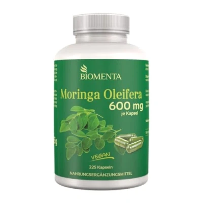 Abbildung von BIOMENTA Moringa Oleifera 225 g vegane Kapseln hochdosiert mit je 600 mg Blattpulver Premiumqualität