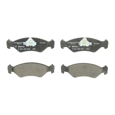 Abbildung von BOSCH 0 986 492 020 Bremsbelagsatz Low Metallic mit Kolbenclip, Anti Quietsch Blech FORD: FIESTA 4, 3