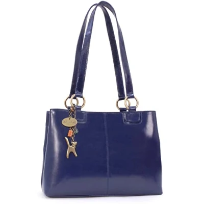 Abbildung von Catwalk Collection Handbags Damen Leder Schultertasche Handtasche Mittelgroß Tote Bag Arbeitstasche BELLSTONE Blau