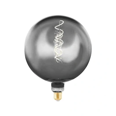 Abbildung von EGLO E27 Globe Lampe dimmbar, Spiral LED Retro Glühbirne Big Size, extra großes Vintage Deko Leuchtmittel, Rauchglas chrom, 4 Watt, 50 Lumen, warmweiß, 2200k, G200, Ø 20 cm