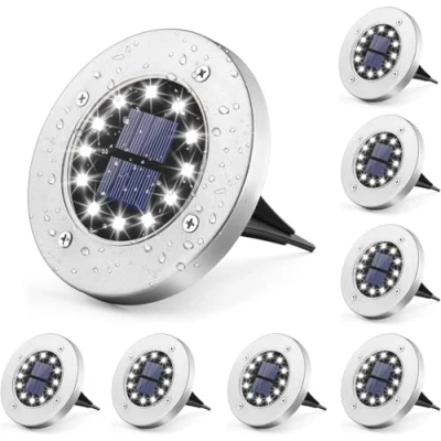 Abbildung von GIGALUMI Solar Bodenleuchte 12 LEDs 8 Stück Solarleuchten Weiß Gartenleuchten Edelstahl Wasserdicht für außen, Garten, Terrasse, Rasen, Hof, Gehweg