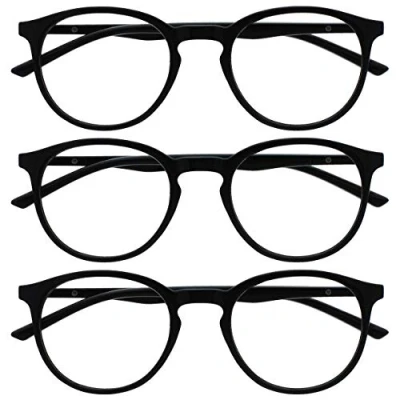 Abbildung von OPULIZE Met Lesebrille Blaulichtfilter 3er Pack Schlank Runder Rahmen Federscharniere Verbessert Schlaf Computer Gaming Entspiegelt Schwarz Herren Damen BBB60 1 +1.00