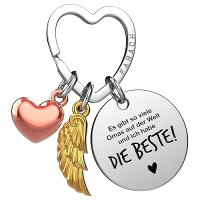 Abbildung von FABACH Beste Oma Schlüsselanhänger Schutzengel Glücksbringer mit Herz und Gravur der Welt Geschenke Geschenk Engel