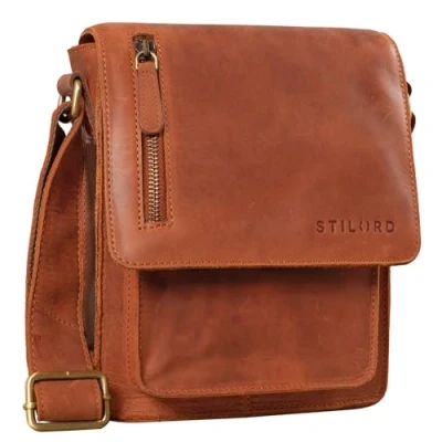 Abbildung von STILORD Herren Umhängetasche braun Kleine Vintage Schultertasche 8,4 Zoll Messenger Bag Tablettasche aus echtem Büffel Leder &#039;Finn&#039;