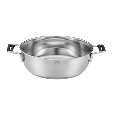 Abbildung von RÖSLE SILENCE PRO Servierpfanne Ø 28 cm, Hochwertige Edelstahl mit isolierten Griffen für sicheres und bequemes Servieren, 18/10, Silberfarben/Schwarz, 39 x 29,5 14 cm