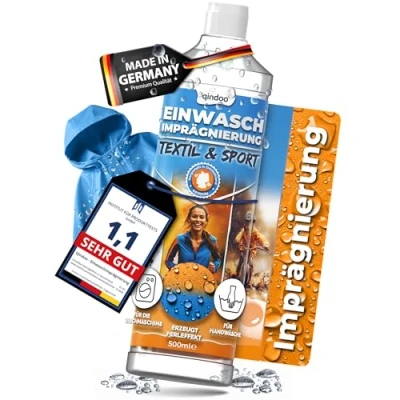 Abbildung von Qindoo Einwaschimprägnierung Atmungsaktiv &amp; wirkstark Für Gore Tex, Outdoor Funktionskleidung Waschmaschinen Handwäsche geeignet, PFC frei Made in Germany (0,5 Liter)