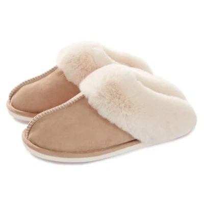 Abbildung von Lastia Damen Hausschuhe Winter Warm Faux Pelz Slipper Weiche Flache Plüsch Pantoffel Rutschfeste Outdoor/Indoor 38.5/40 EU, Etikettgröße: 280 (42 43), Khaki 05