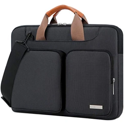 Abbildung von Lacdo 360 Rundumschutz Laptop Schultertasche, Hülle für 14 Zoll Neu MacBook Pro M4/M3/M2/M1 Chips Max A3112 A3401 A3185 A2918 A2992 A2779 A2442 2024 2021, Computer Messenger Bag, Schwarz