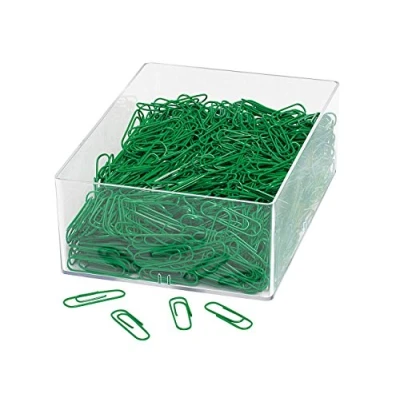Abbildung von Wedo 901244604 Büroklammer (aus Metall 27 mm, kunststoffummantelt in Klarsichtdose) 1000 Stück, grün