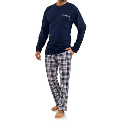 Abbildung von sesto senso Herren Schlafanzug Lang Baumwolle Pyjama Langarm Shirt Pyjamahose mit Tasche XXL Granat 2188 06 Dunkel Blau