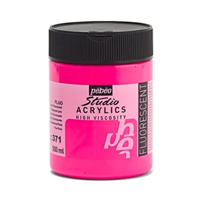 Abbildung von Pébéo Acrylic Fine Studio Acrylics Acrylfarbe für Künstler Farbe Profis und Anfänger Leuchtende pigmentierte Fluoreszierendes Rosa 500 ml