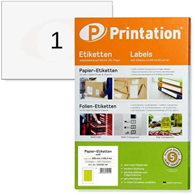 Abbildung von Printation Versandetiketten A5 210 x 148 mm weiß 50 Adressetiketten selbstklebend 210x148 auf DIN Bogen DHL Etiketten Paketaufkleber Paketetiketten Sticker Labels 6135 8690