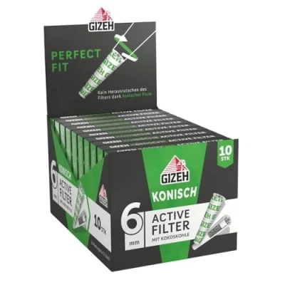 Abbildung von GIZEH konische Active Filter Aktivkohle 6 7 mm Durchmesser im 20er Pack á 10 Aktivkohlefilter slim mit aus Kokosschale 25 Länge, Weiß