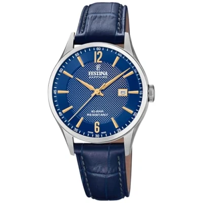 Abbildung von Festina Uhr Für Herren F20007/3 Swiss Made Silber Edelstahl Case BlauLeder Band