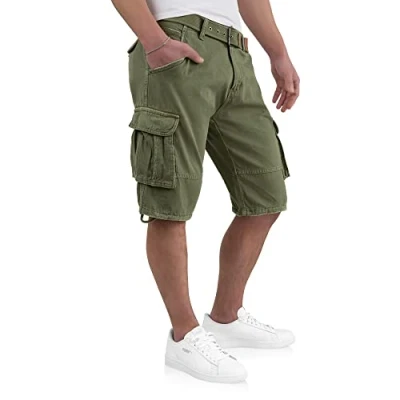 Abbildung von Indicode Kjeld Herren Cargoshorts mit 6 Taschen inkl. Stoffgürtel aus 100% Baumwolle Kurze Hose Bermuda Sommer Herrenshorts Short Men Pants Cargohose kurz Sommerhose für Männer L, Army