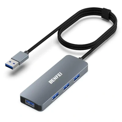Abbildung von 4 Port USB 3.0 Hub mit 1 Meter Kabel, BENFEI Ultra Slim Kompatibel MacBook, Mac Pro, Mini, iMac, Surface Flash Laufwerk und Mobile Festplatte[Nylon geflochten&amp;Aluminum Alloy]