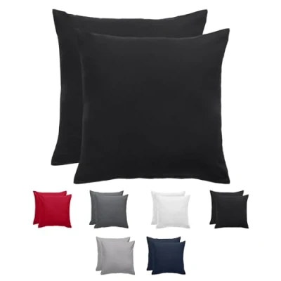 Abbildung von Komfortec Kissenbezug 40x40 cm 2er Set aus Gebürstet Mikrofaser mit Reißverschluss, Atmungskativ und Weich Schwarz
