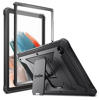 Abbildung von Fintie Hülle für Samsung Galaxy Tab A8 10.5 2021, Ganzkörper Rugged Hybrid Stand Schutzhülle mit eingebauter Schutzfolie Zoll SM X200/X205/X207, Schwarz