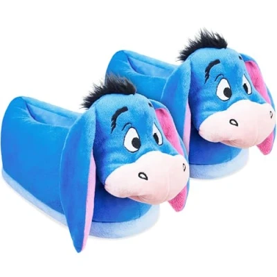 Abbildung von Disney Hausschuhe Damen Stitch 3D, Eeyore 3D und Baby Yoda Plüsch Warme Flauschige Slippers Lustig (Blau Eeyore, numeric_36)