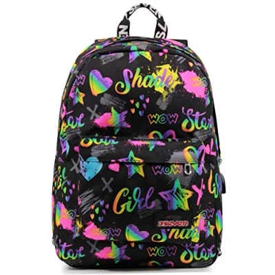 Abbildung von RUCKSACK ISCHOOLPACK SEVEN IRIDESCENT Geräumige Schultasche für Teenager, Mädchen und Jungen, mit Laptopfach &amp; USB Anschluss, italienisches Designschwarz, inkl. Powerbank