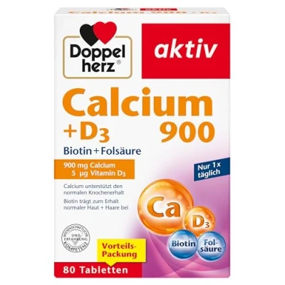 Abbildung von Doppelherz Calcium 900 + D3 Biotin Folsäure leistet einen Beitrag zum normalen Knochenerhalt und zur Muskelfunktion 80 Tabletten