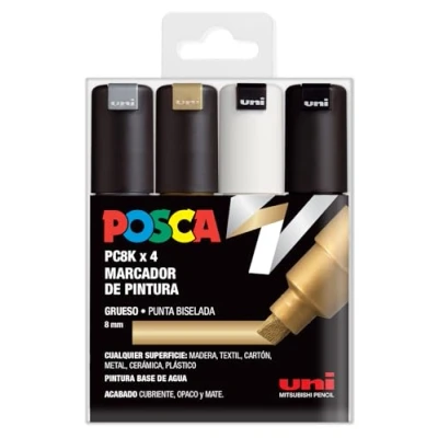 Abbildung von UNI Posca Set PC 8K GSWB, Packung mit 4 Filzstiften