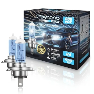 Abbildung von Diamond Vision 2x H4 12V 55W Ultra Intense 4200K Halogen KFZ Autolampen zweimal so langlebig Duobox E Prüfzeichen