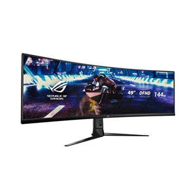 Abbildung von ASUS ROG Strix XG49VQ 49 Zoll DFHD Curved Gaming Monitor 144 Hz, 4ms GtG, FreeSync2 HDR, DisplayHDR 400 VA Panel, 32:9, 3840x1080, DisplayPort, HDMI, USB, ergonomisch