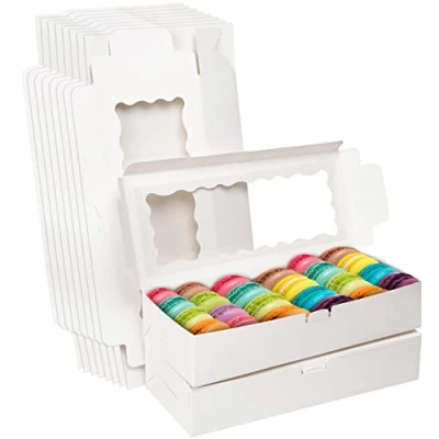 Abbildung von Belle Vous Weiße Kraftpapier Cupcake Transportbox Karton mit Sichtfenster (10 Stk) 14 x 32 6,5 cm Einwegverpackungsboxen Für Kekse, Muffin, Torten, Pralinen Verpackung &amp; Box