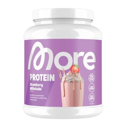 Abbildung von MORE Protein, Strawberry Milkshake, 600 g, Mix aus Whey Konzentrat und Casein ideal zum Muskelaufbau erhalt, mit Laktase made in Germany