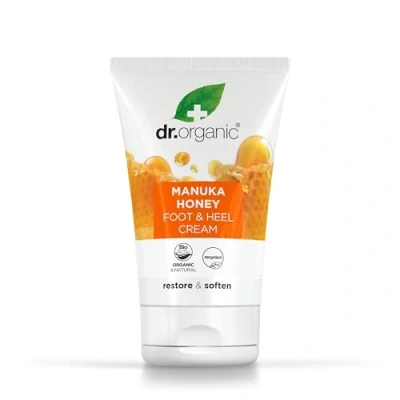 Abbildung von Dr Organic Manuka Honig Fußcreme, Feuchtigkeitsspendend, Trockene Haut, Für Männer, Frauen, Natürlich, Vegetarisch, Tierversuchsfrei, Paraben &amp; SLS frei, Recycelt Recyclebar, Bio, 125ml