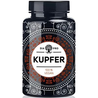 Abbildung von DiaPro® Kupfer 365 Hochdosierte Tabletten mit 2 mg pro Tablette aus Gluconat Stück Jahresvorrat 100% Vegan Laborgeprüft