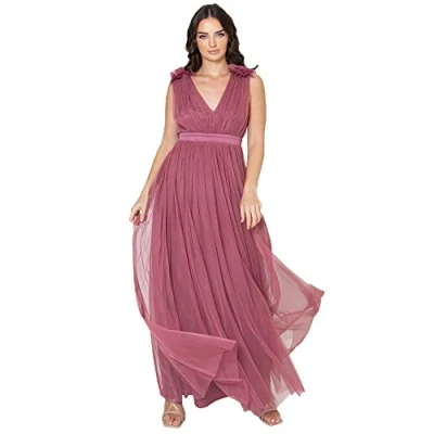 Abbildung von Maya Deluxe Damen Ruffle Shoulder Maxi Dress Brautjungfernkleid, Desert Rose, 48 EU